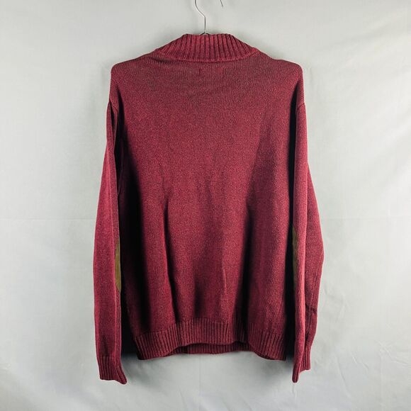 Chaps Sweater Mens L Red Knit Pullover Elbow Patch Quarter Button Mock Neck - Picture 8 of 10
